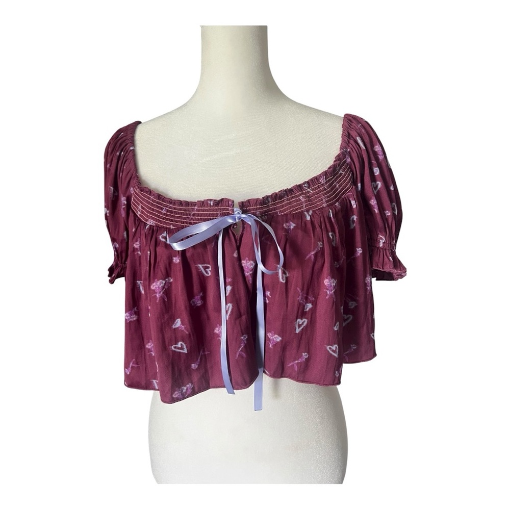 New Cropped Peasant Style Plum Top